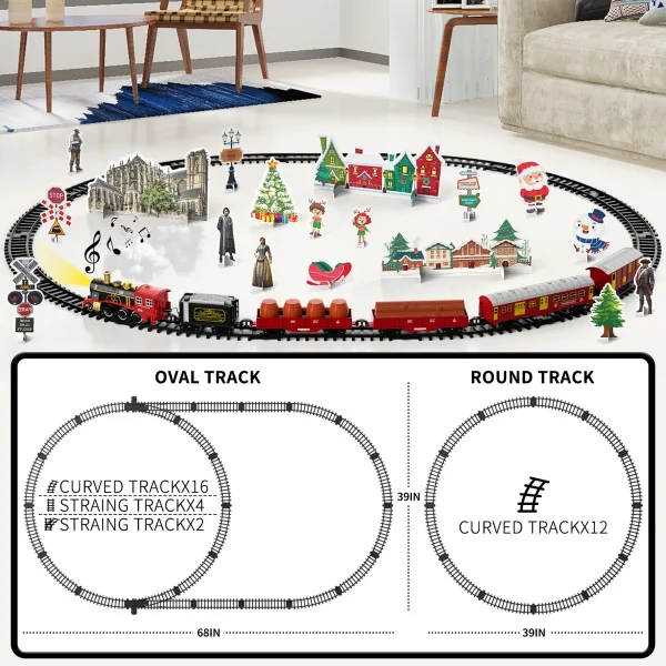 Train Set Toys For Kids Smokes Light & Sound Include 6 Car And 28 Tracks Red Train Sets Toys Birthday Gifts For 3 4 5 6 Year Old - Image 4