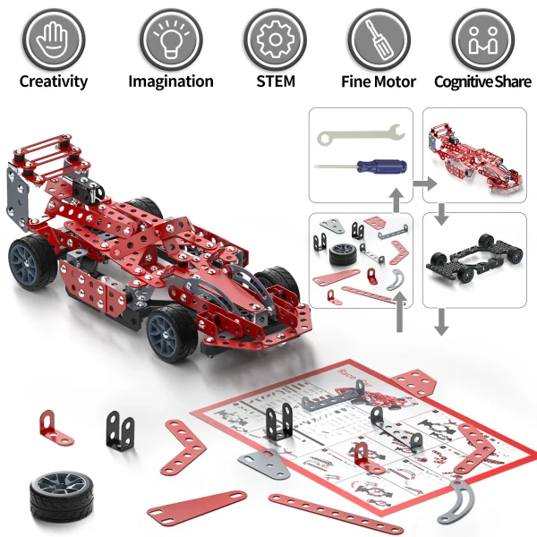 Alloy Metal Model Racing Car Set for Kid 6+ Years Old,STEM Project,Assembly Educational Building Block, Birthday Christmas Gift - Image 3