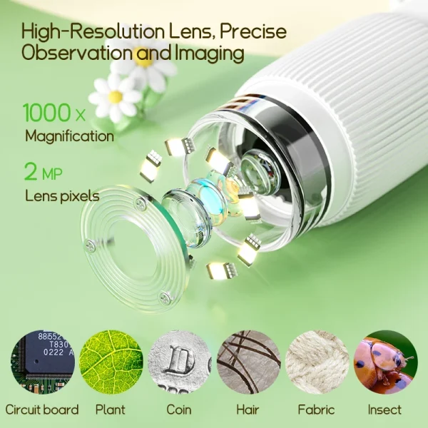 Kids Microscope 1000x Magnifier Microscope 200 Megapixels With LED Photo Video Function Educational Toys Science For Children - Image 3