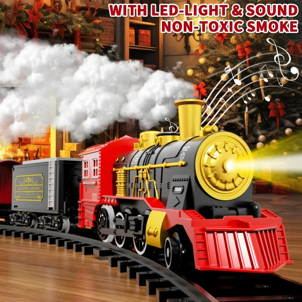 Train Set Toys For Kids Smokes Light & Sound Include 6 Car And 28 Tracks Red Train Sets Toys Birthday Gifts For 3 4 5 6 Year Old - Image 6