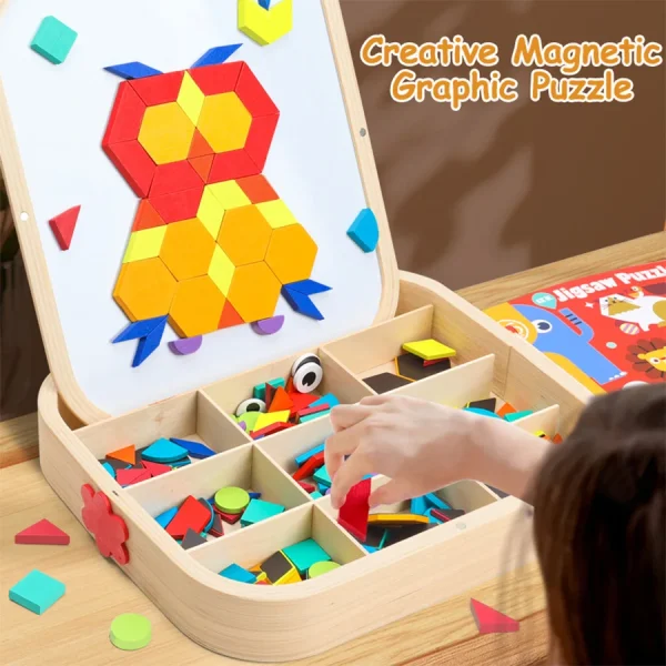 288pcs Wooden Magnetic Geometry Creative Puzzle Refrigerator Color Magnet Graphic Learning Brain Puzzle Toys Holiday Gifts - Image 3