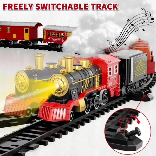 Train Set Toys For Kids Smokes Light & Sound Include 6 Car And 28 Tracks Red Train Sets Toys Birthday Gifts For 3 4 5 6 Year Old - Image 2