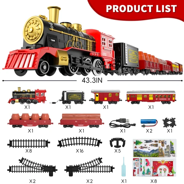 Train Set Toys For Kids Smokes Light & Sound Include 6 Car And 28 Tracks Red Train Sets Toys Birthday Gifts For 3 4 5 6 Year Old - Image 3