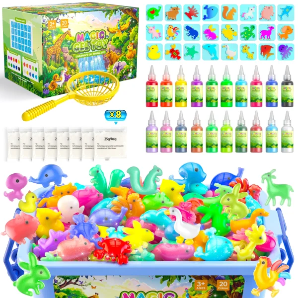 Magic Water Elf Toy Kit,Aqua Fairy Water Gel Kit with 20 Magic Gels, 12 Sea forest Creature Molds,Art & Crafts DIY STEM for Kids