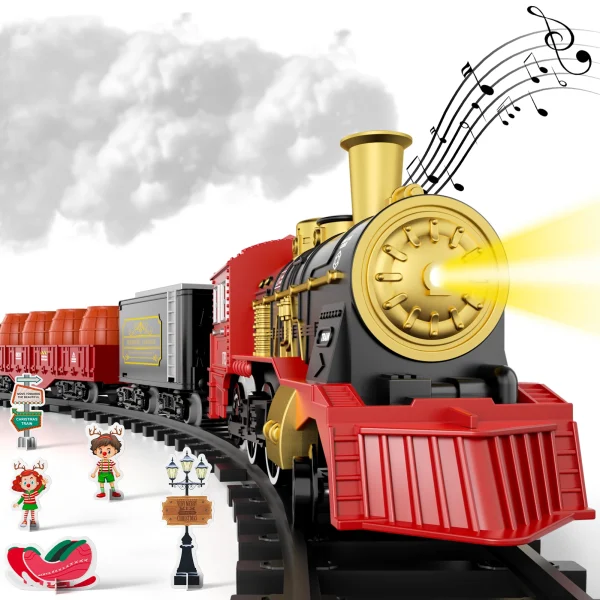 Train Set Toys For Kids Smokes Light & Sound Include 6 Car And 28 Tracks Red Train Sets Toys Birthday Gifts For 3 4 5 6 Year Old - Image 5