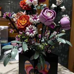 2025 NEW Romantic Pretty Pink Flower Bouquet Building Blocks Home Decoration Kids Educational Toys Holiday Gifts
