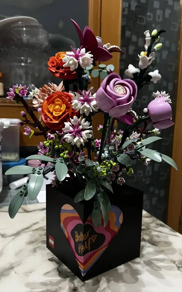 2025 NEW Romantic Pretty Pink Flower Bouquet Building Blocks Home Decoration Kids Educational Toys Holiday Gifts