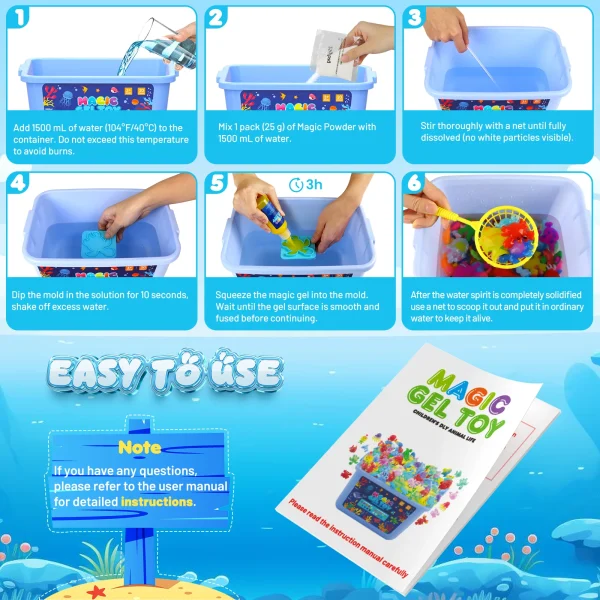 Magic Water Elf Toy Kit,Aqua Fairy Water Gel Kit with 20 Magic Gels, 12 Sea forest Creature Molds,Art & Crafts DIY STEM for Kids - Image 5